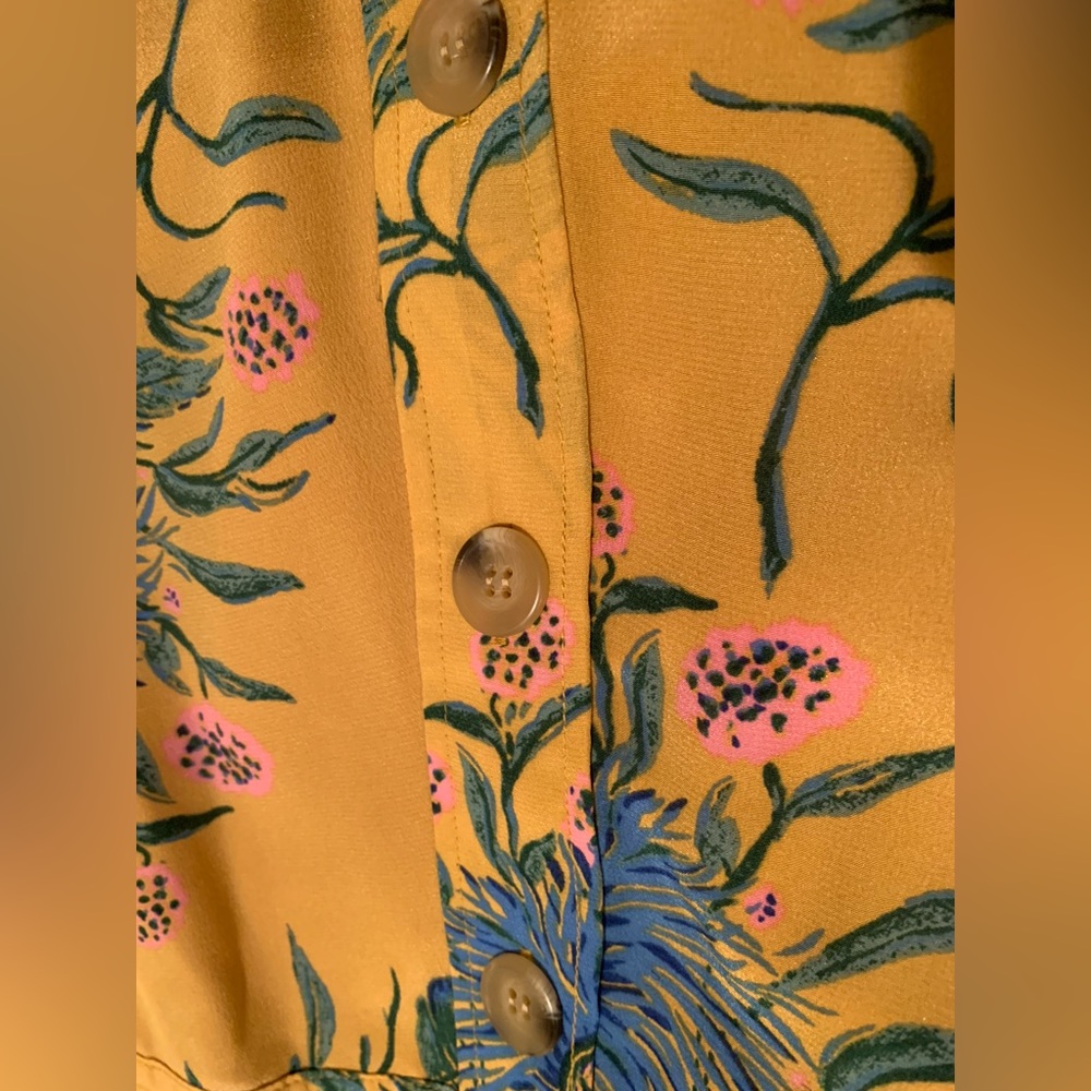 NWT Madewell 💯% Silk Yellow & Blue Floral Midi Skirt Side Slits with Buttons 10 - Picture 5 of 6